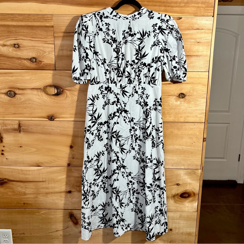 NWT Zara Black&White Floral Long 100% Cotton Open-Back XL Dress Feminine Empire